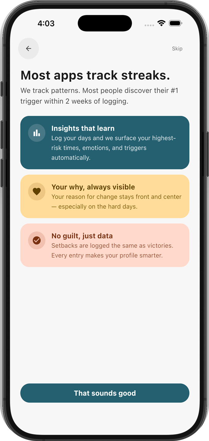 Streaks versus patterns screen